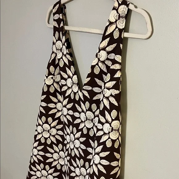 Hill House XXS Brown Floral Sleeveless Top Deep V Lightweight Summer Dress - Picture 5 of 10